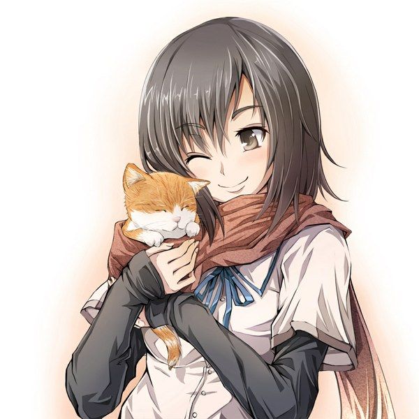 anime girl with kitten