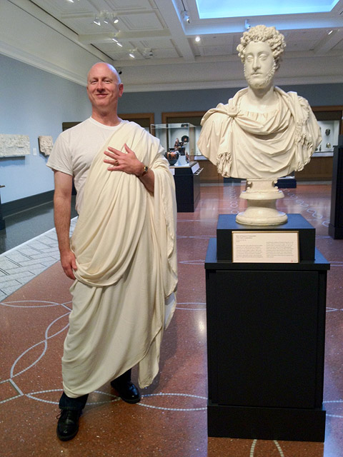 chris hassinger share how to make a male toga out of a sheet photos