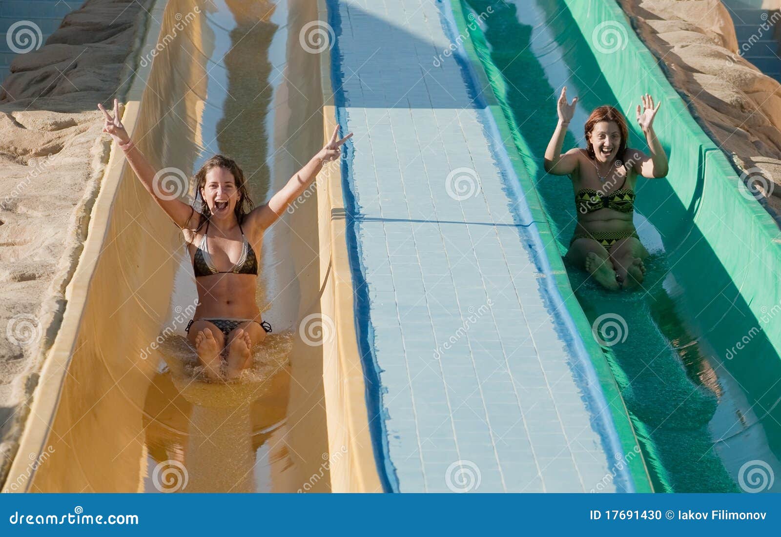 Best of Bikini vs water slide