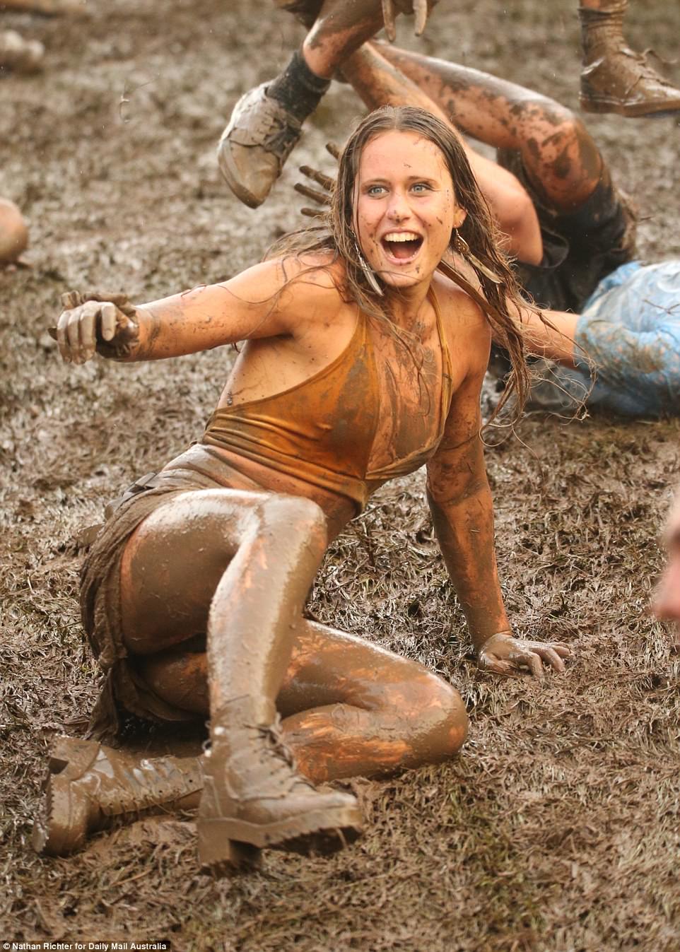 girl falls in mud